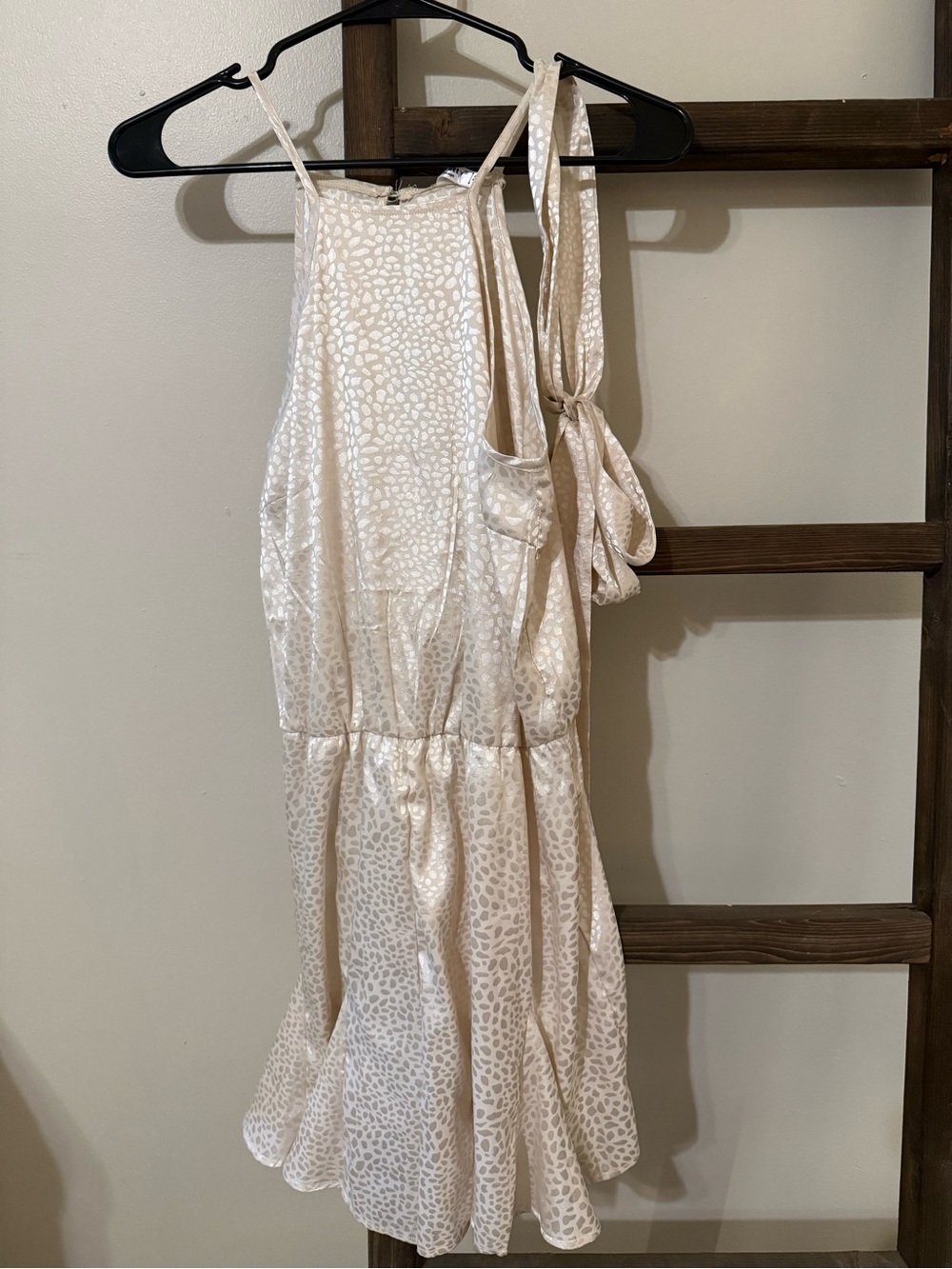 ePretty Cream Leopard-Print Satin Halter Romper